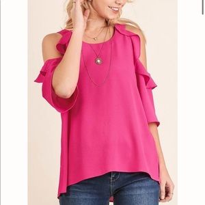 COLD SHOULDER BLOUSE WITH RUFFLE DETAILS